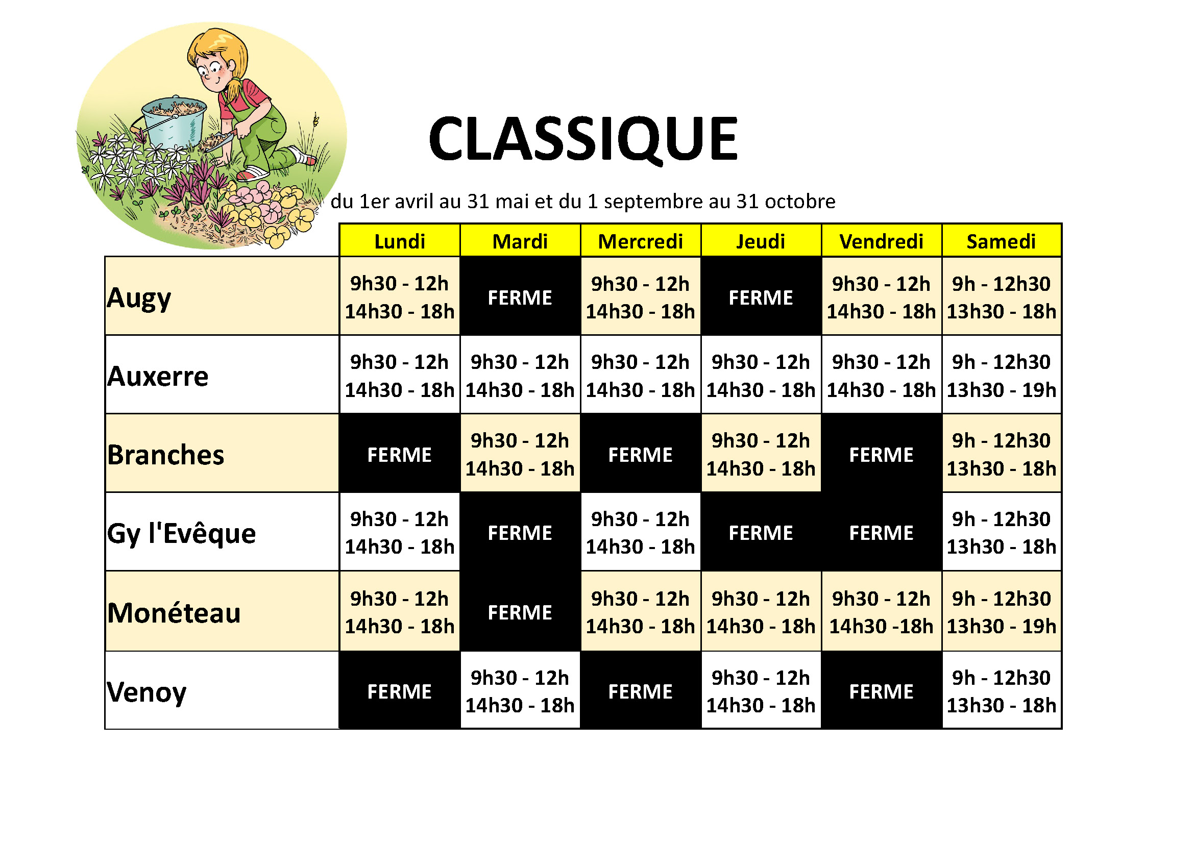 horaires déchèteries classique