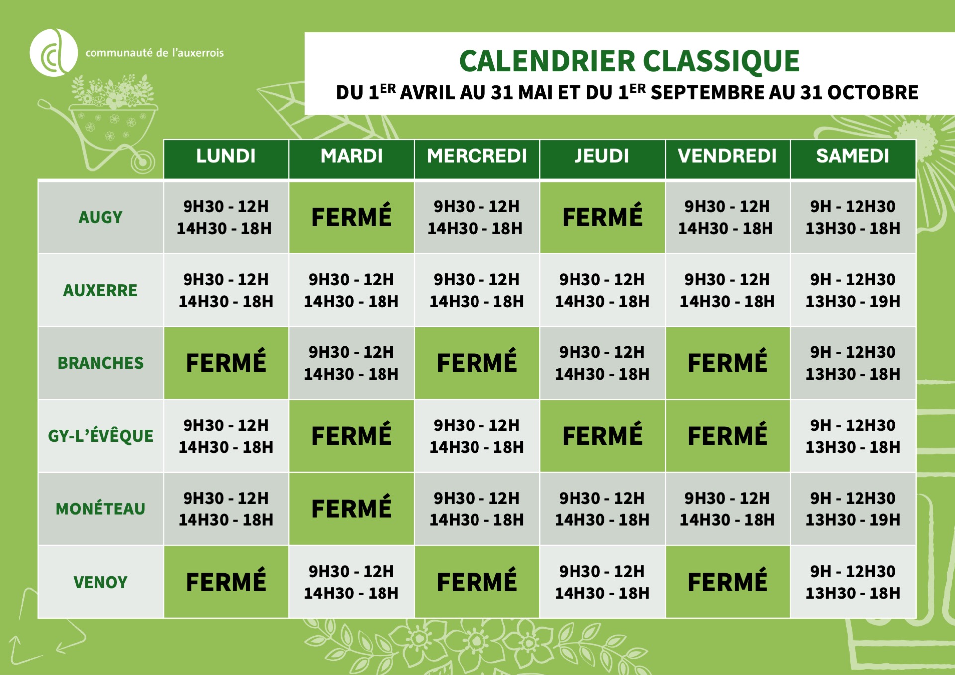 horaires déchèteries classique