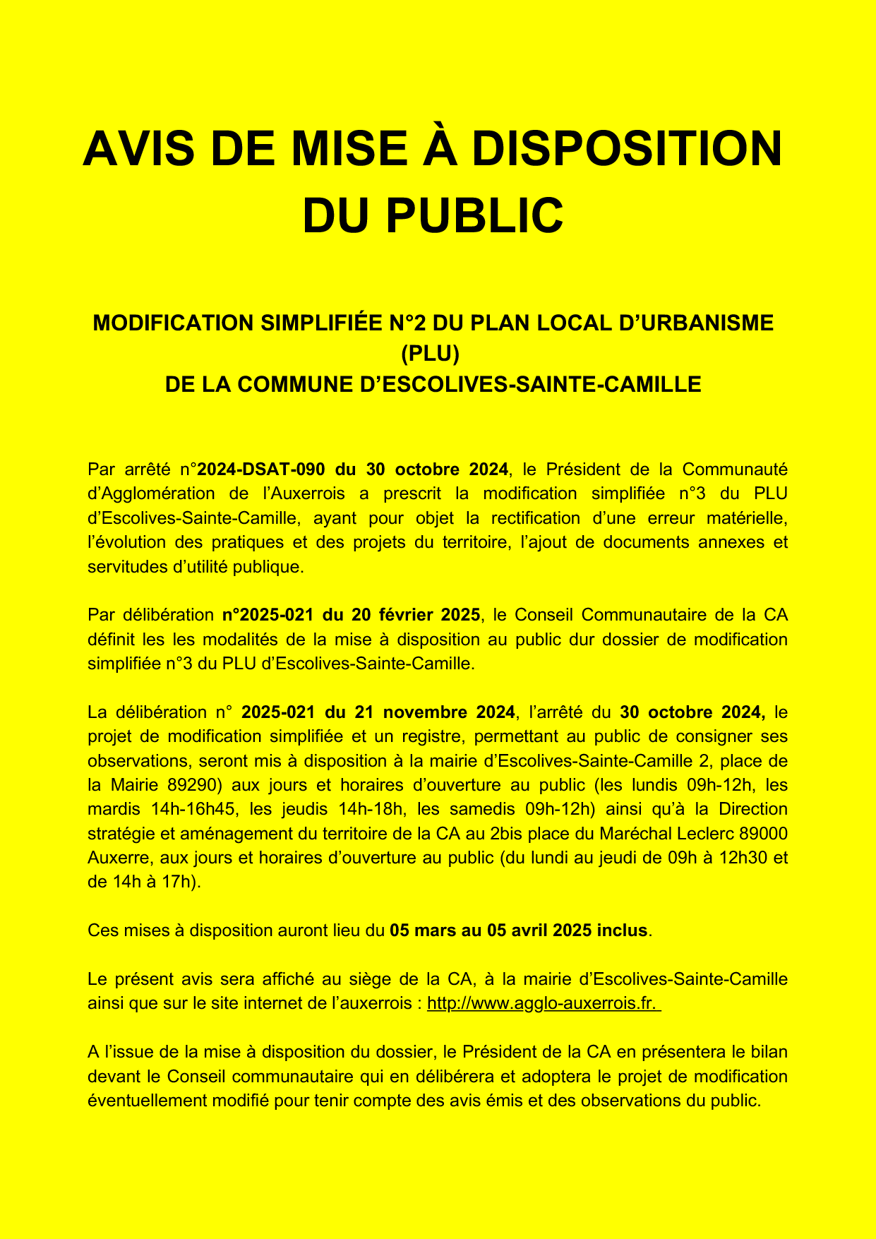 AVIS DE MISE A DISPOSITION DU PUBLIC